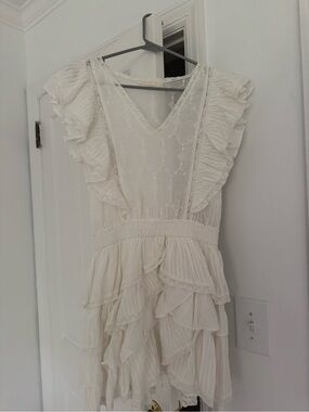 LoveShackFancy Cream Ruffle Tiered Mini Dress